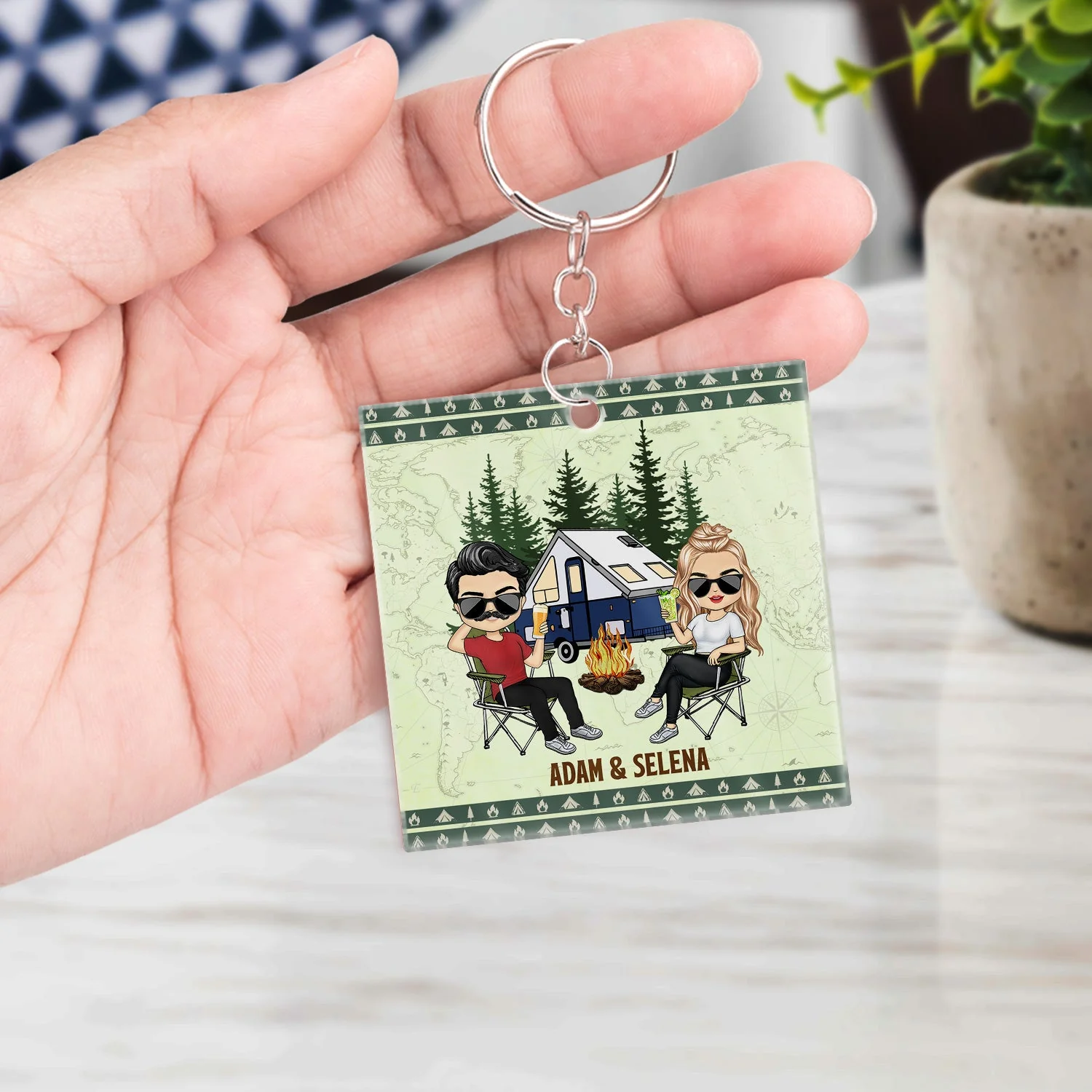Happy Campers Adventure Awaits - Gift For Camping Couples, Wife, Husband - Personalized Custom Acrylic Keychain - Image 4