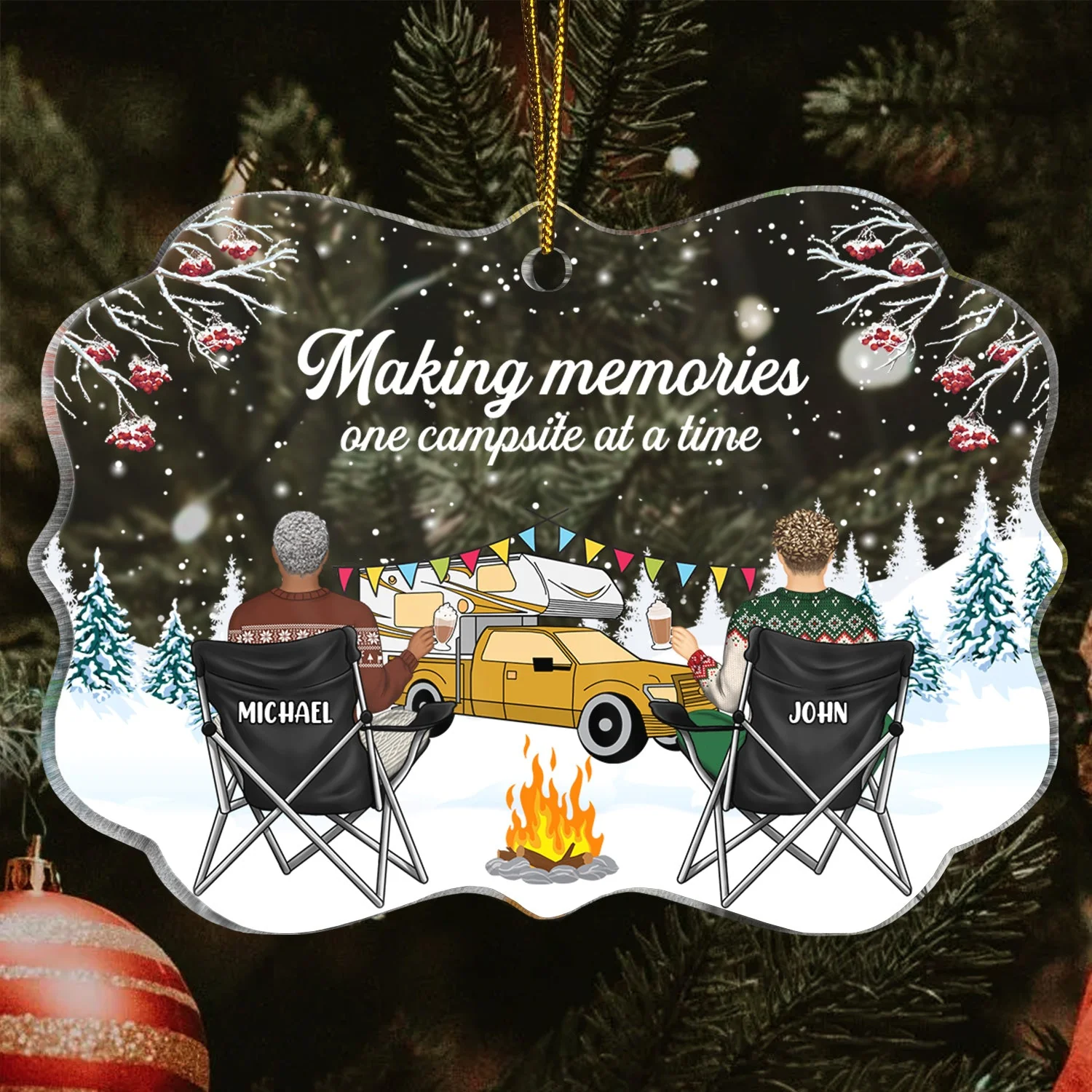 Happy Campers - Christmas Gift For Camping Lovers - Personalized Medallion Acrylic Ornament - Image 3