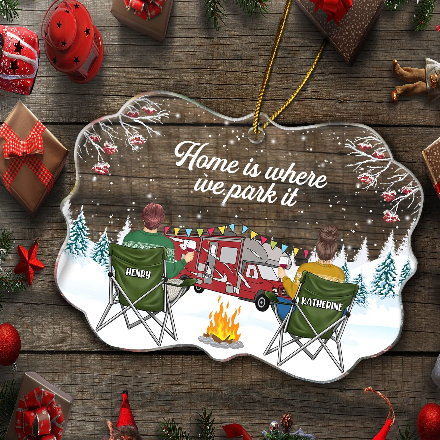 Happy Campers - Christmas Gift For Camping Lovers - Personalized Medallion Acrylic Ornament - Image 5