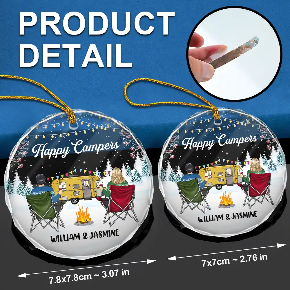 Happy Campers Christmas - Personalized Circle Glass Ornament - Image 6
