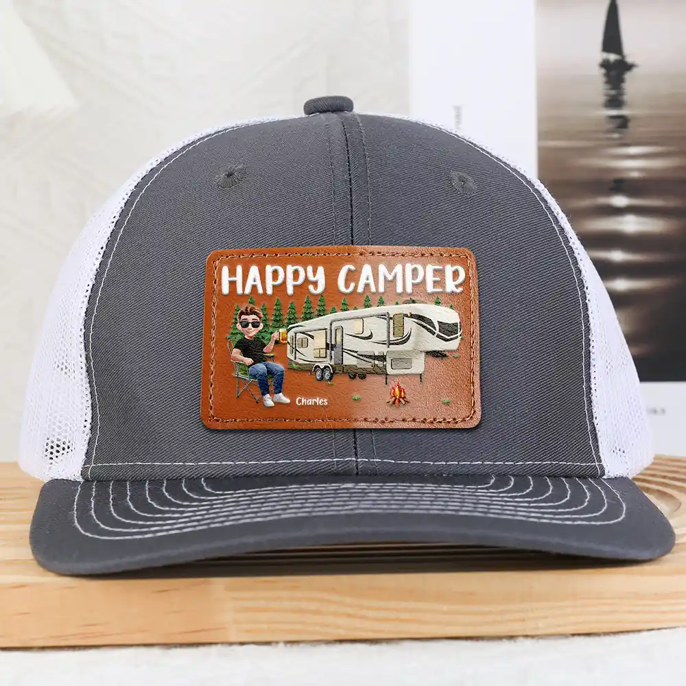 Happy Campers Couple - Personalized Leather Patch Hat - Image 2