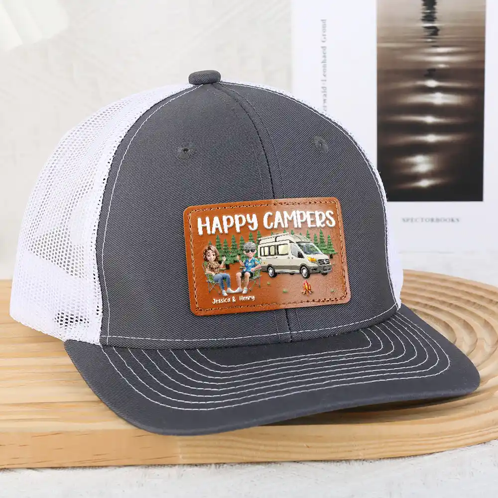 Happy Campers Couple - Personalized Leather Patch Hat - Image 3
