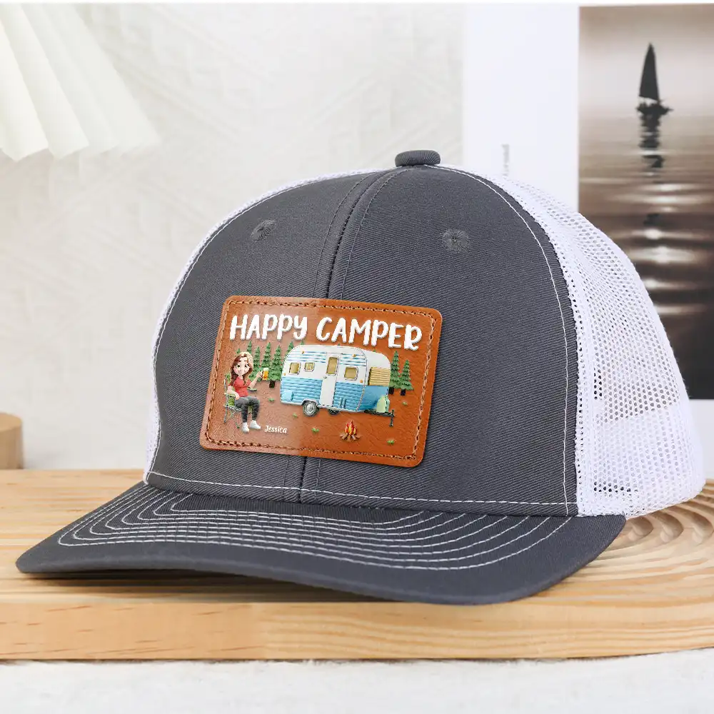 Happy Campers Couple - Personalized Leather Patch Hat - Image 4