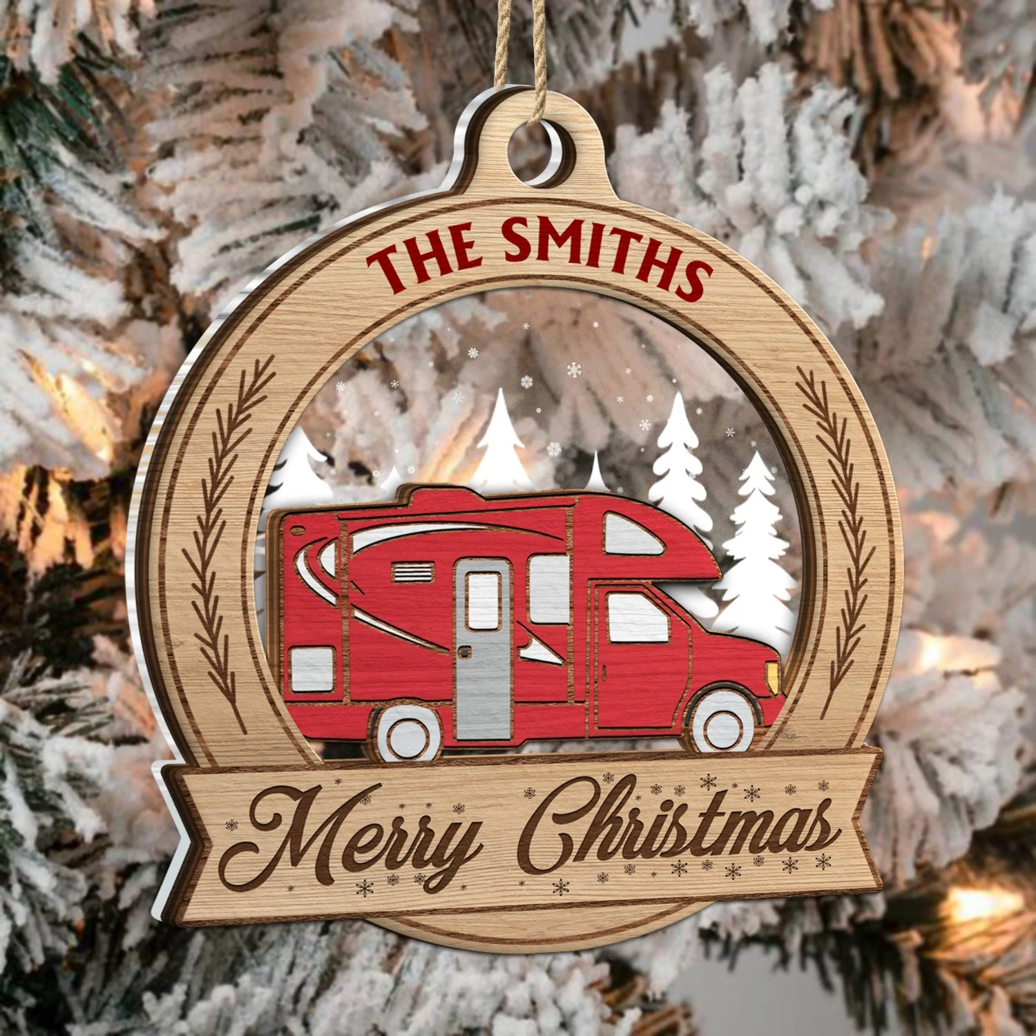 Happy Campers RV Traveling - Christmas Gifts For Camping Lovers - Personalized 2-Layered Mix Ornament - Image 3