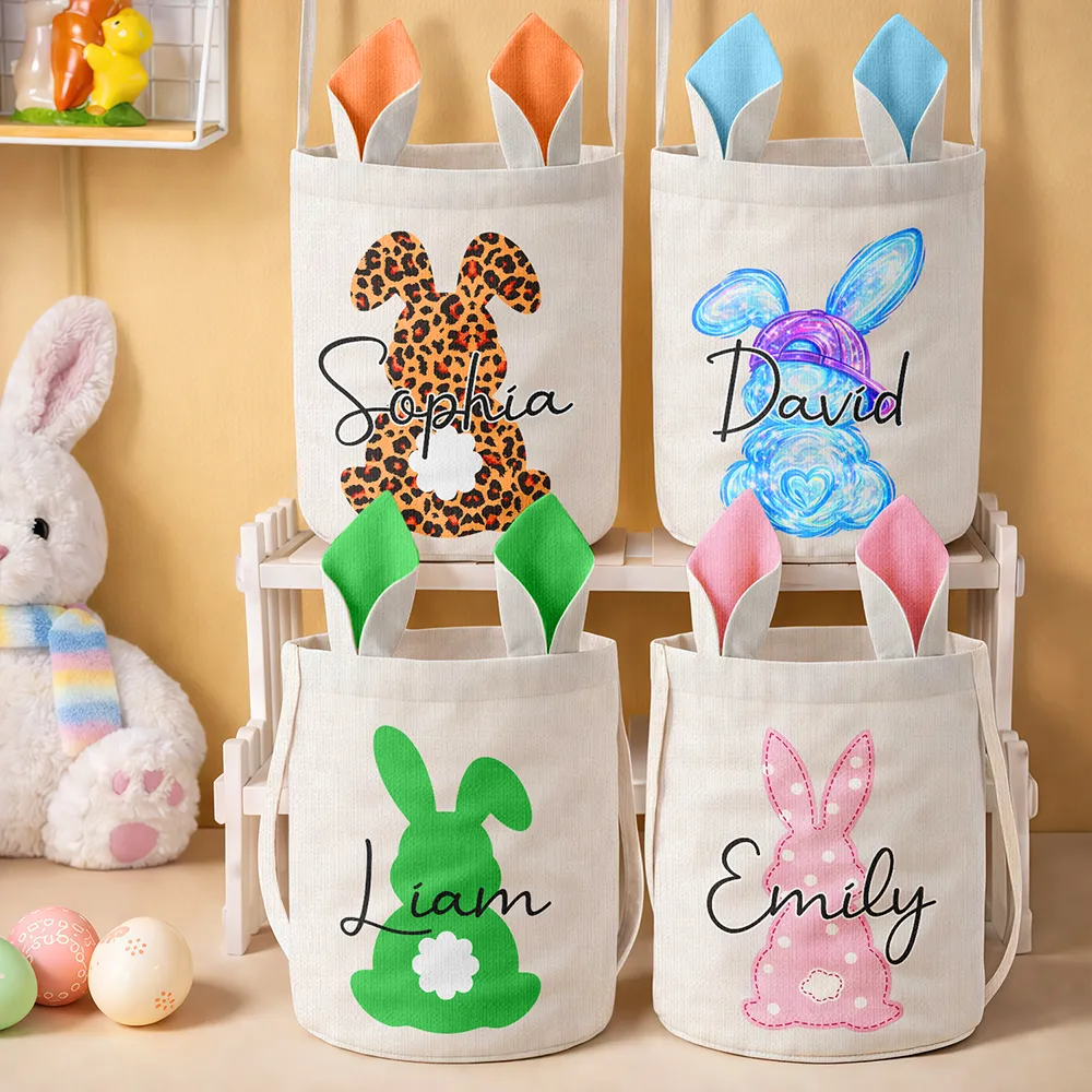 Happy Easter Backside Bunny - Personalized Bunny Ears Bucket Bag - Image 2
