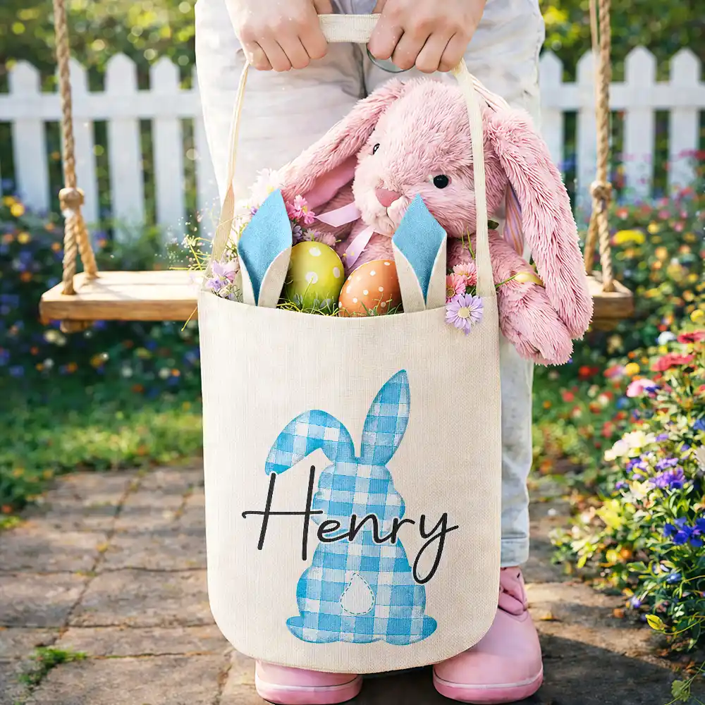 Happy Easter Backside Bunny - Personalized Bunny Ears Bucket Bag - Image 4