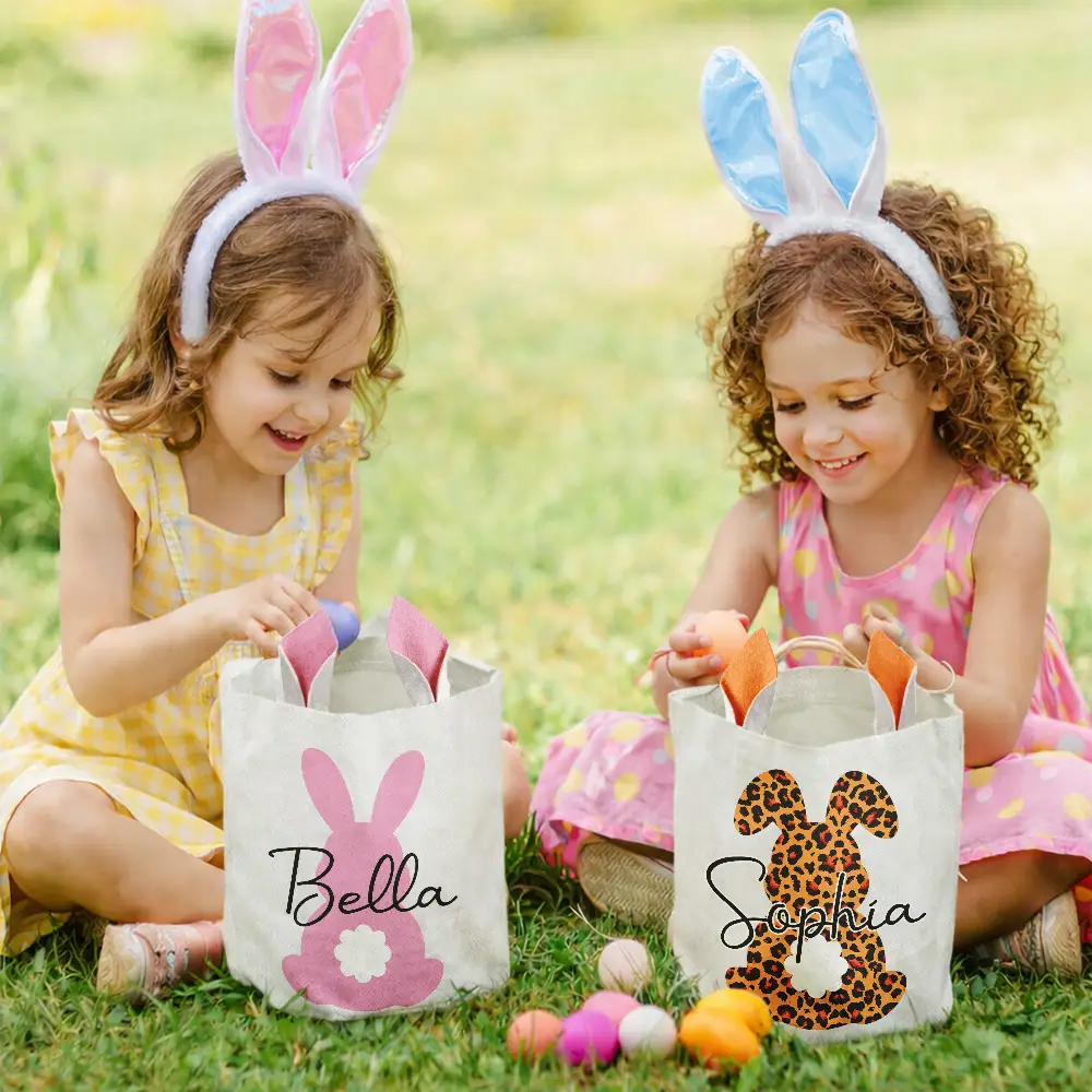 Happy Easter Backside Bunny - Personalized Bunny Ears Bucket Bag - Image 6
