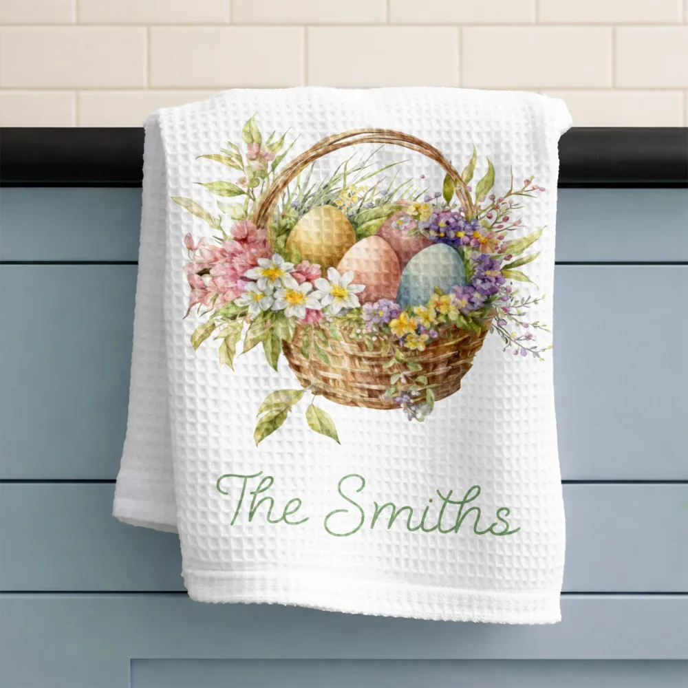 Happy Easter Egg Bunny Chicken - Personalized Kitchen Towel - Image 3