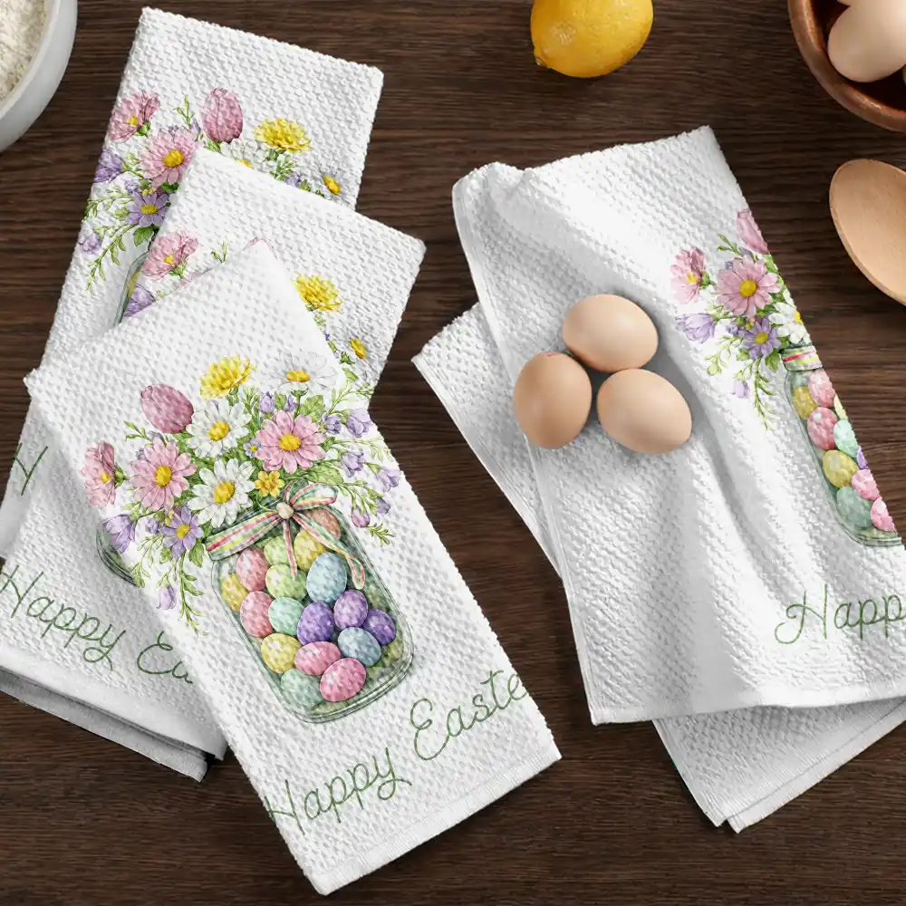 Happy Easter Egg Bunny Chicken - Personalized Kitchen Towel - Image 6