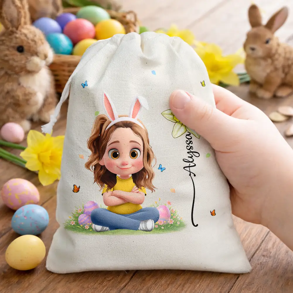 Happy Easter Kids With Birth Month Flower - Personalized Favor Bag - Image 2