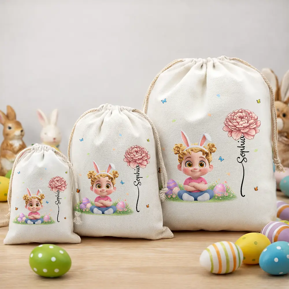 Happy Easter Kids With Birth Month Flower - Personalized Favor Bag - Image 3
