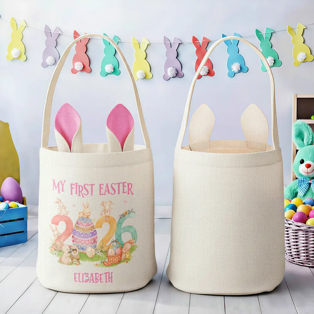 Happy Easter - Personalized Bunny Ears Bucket Bag - Image 3