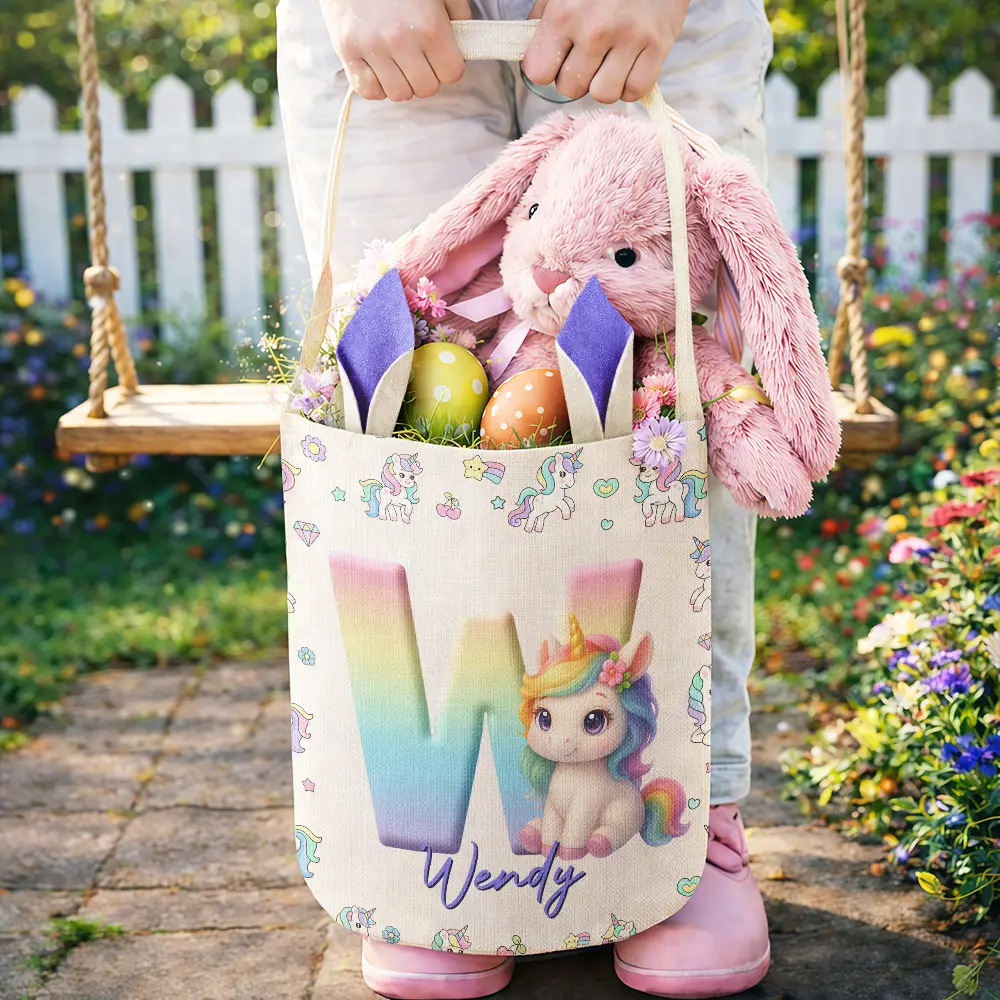 Happy Easter Unicorn Alphabet - Personalized Bunny Ears Bucket Bag - Image 4