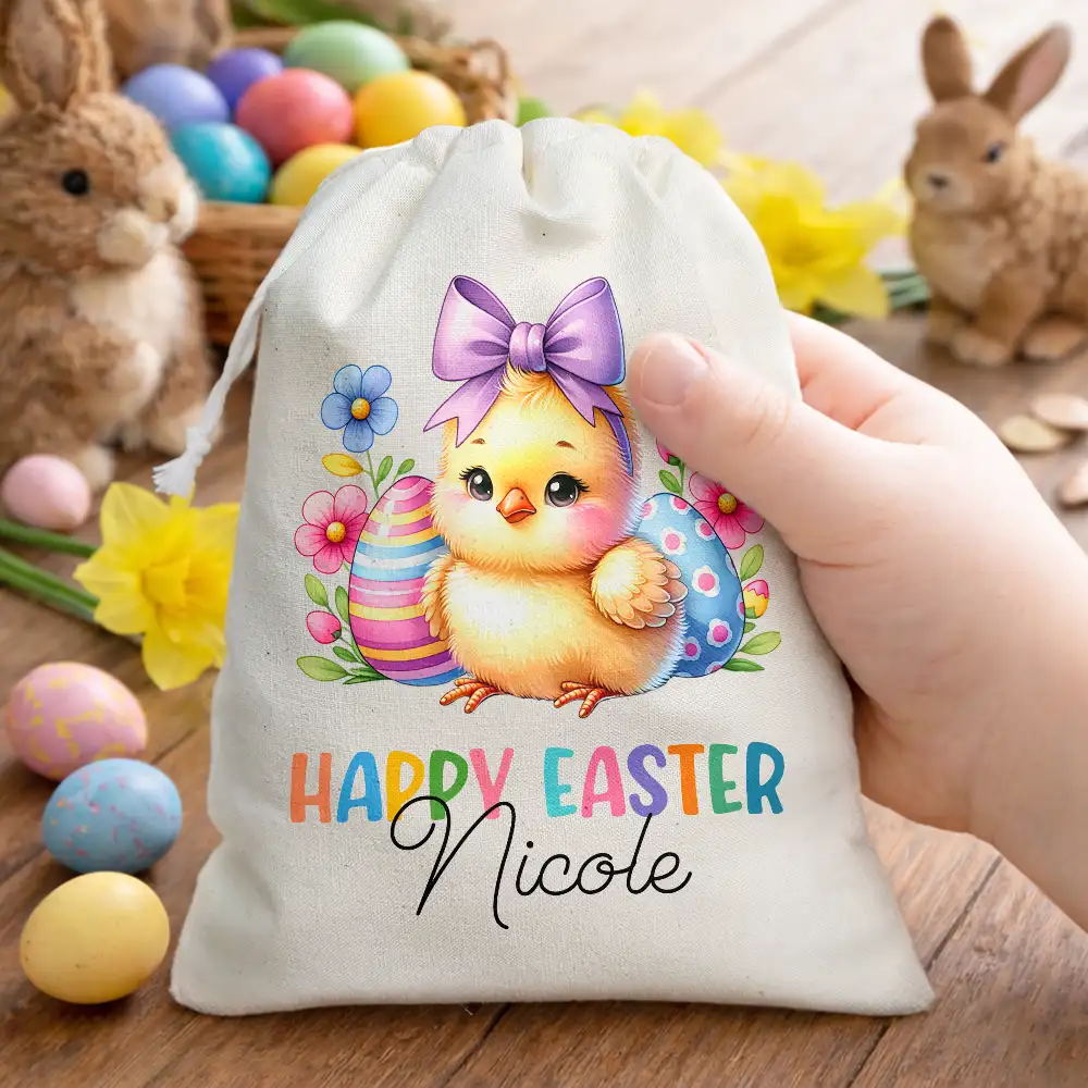 Happy Easter Watercolor Bunny - Personalized Favor Bag - Image 2