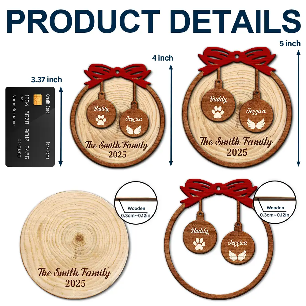 Happy Family Merry Christmas - Personalized 2-Layered Wooden Ornament - Image 5