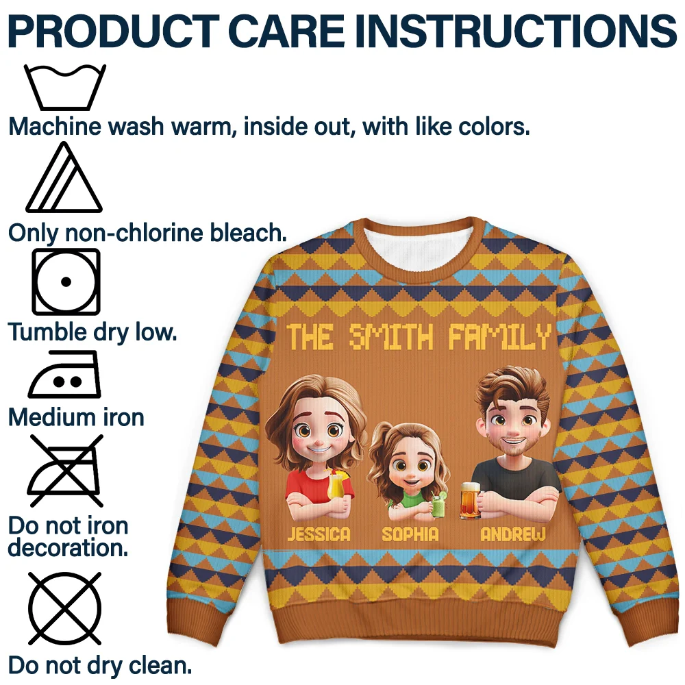 Happy Family Parent With Kid 3D Effect - Personalized Unisex Ugly Sweater - Image 7