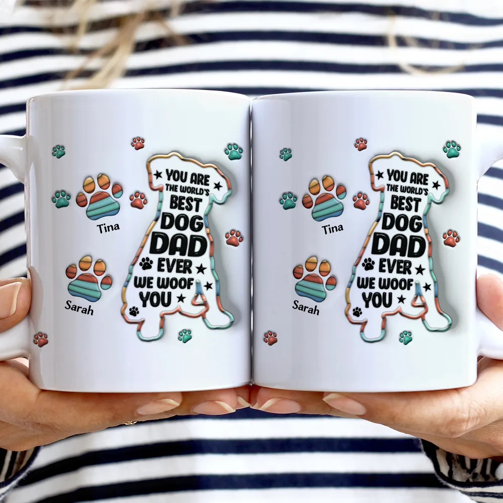 Happy Father's Day To A Pawsome Dad - 3D Inflated Effect Printed Mug, Personalized White Edge-to-Edge Mug - Image 2