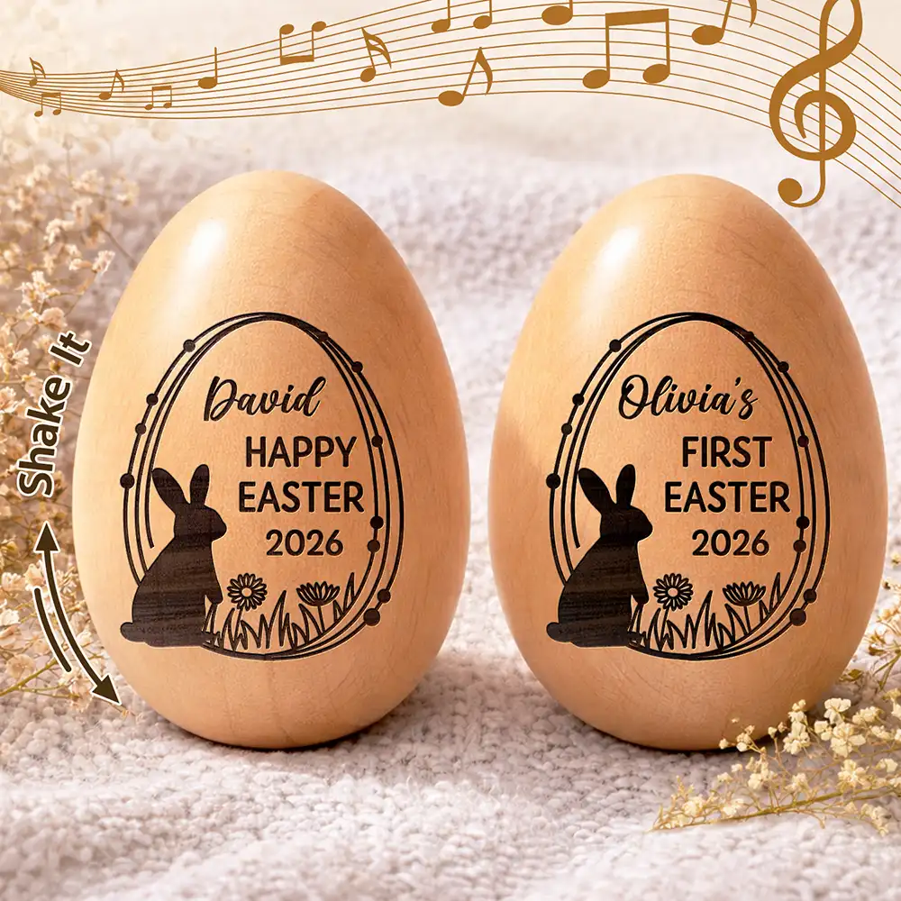 Happy First Easter - Personalized Musical Wooden Easter Egg Shaker