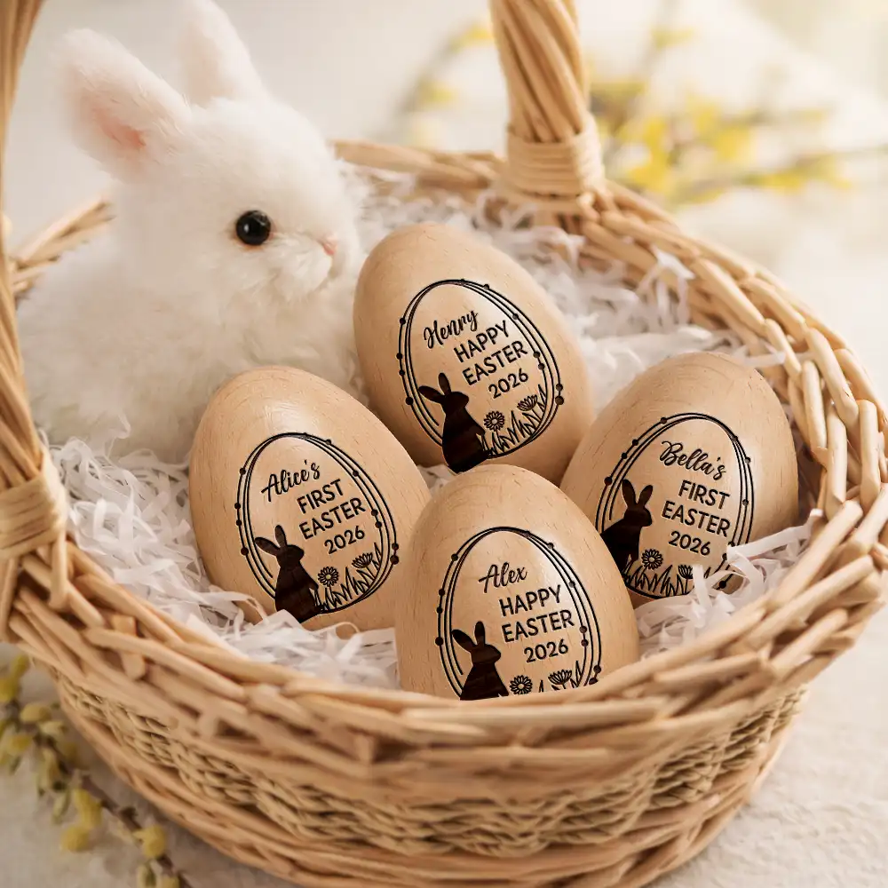 Happy First Easter - Personalized Musical Wooden Easter Egg Shaker - Image 3