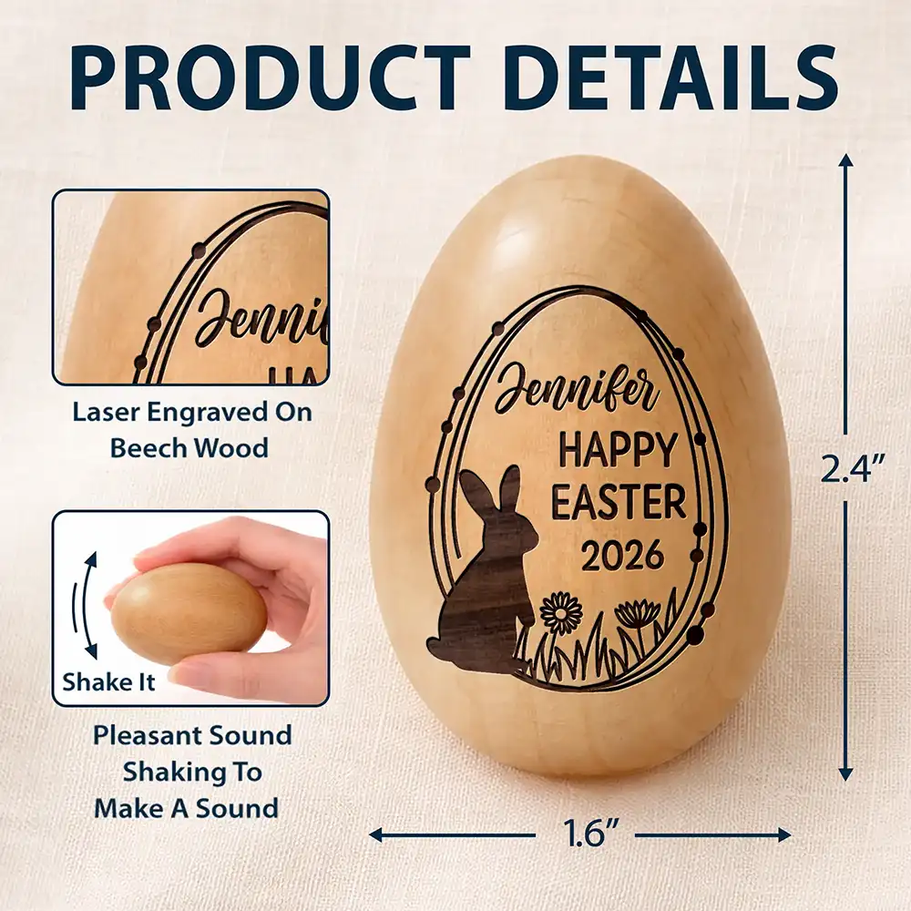 Happy First Easter - Personalized Musical Wooden Easter Egg Shaker - Image 5