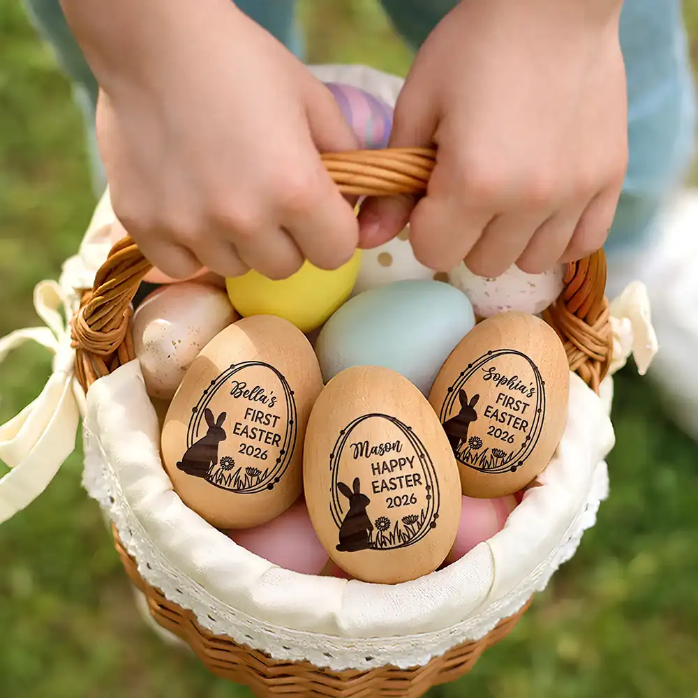 Happy First Easter - Personalized Musical Wooden Easter Egg Shaker - Image 6