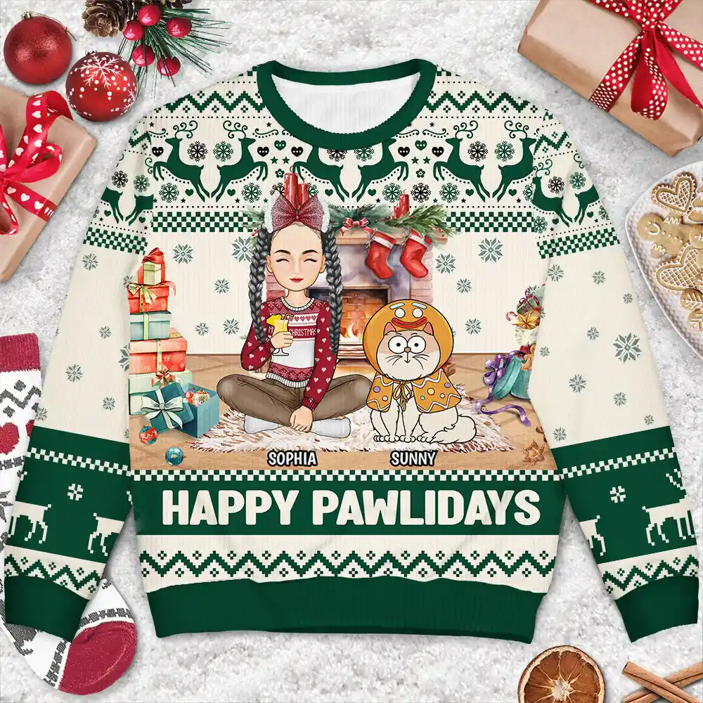 Happy Great Pawlidays Christmas Dogs Cats Pets - Personalized Unisex Ugly Sweater - Image 3