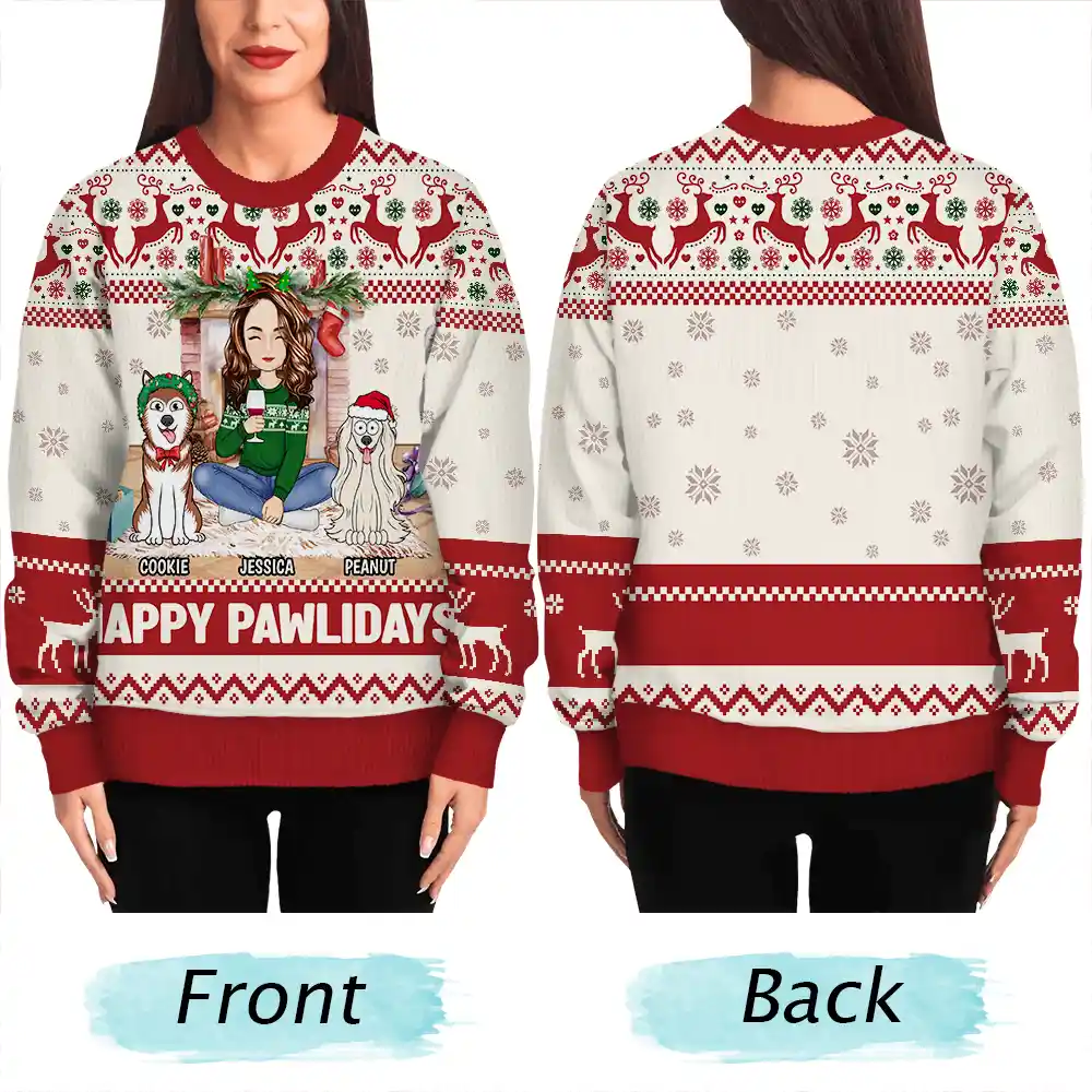 Happy Great Pawlidays Christmas Dogs Cats Pets - Personalized Unisex Ugly Sweater - Image 5