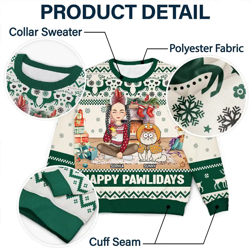 Happy Great Pawlidays Christmas Dogs Cats Pets - Personalized Unisex Ugly Sweater - Image 6