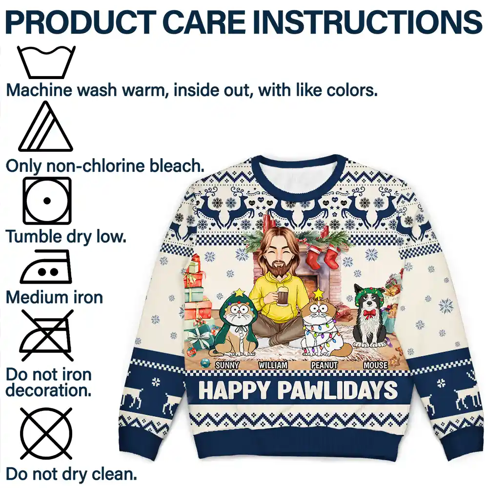 Happy Great Pawlidays Christmas Dogs Cats Pets - Personalized Unisex Ugly Sweater - Image 7