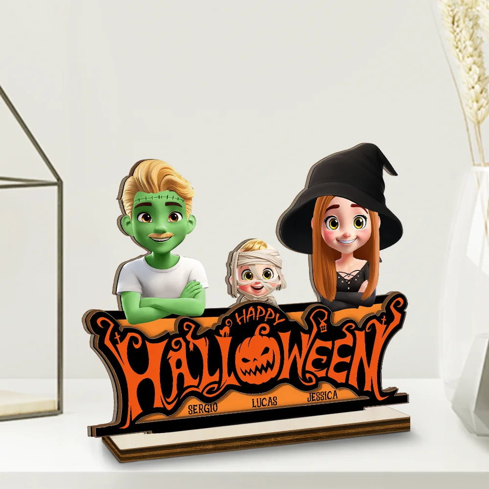 Happy Halloween Family Costume - Personalized Custom Shaped 2-Layered Wooden Plaque - Image 2