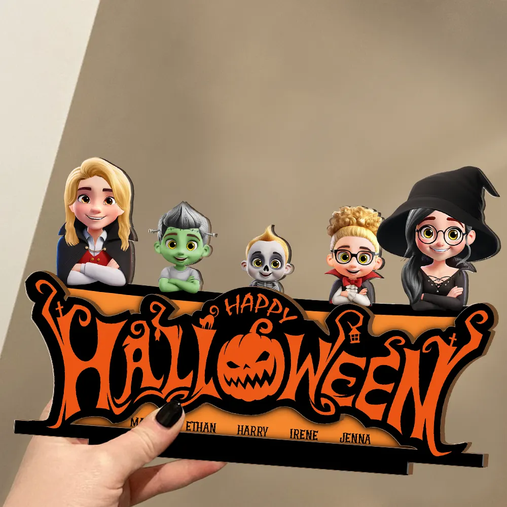 Happy Halloween Family Costume - Personalized Custom Shaped 2-Layered Wooden Plaque - Image 3