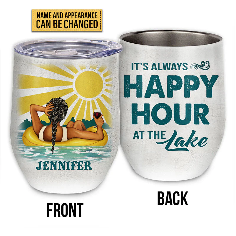 Happy Hour At The Lake Custom Wine Tumbler, Gift For Best Friends - Image 3