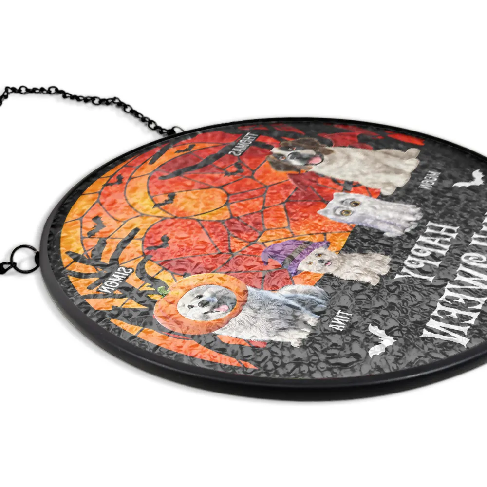 Happy Meowloween Halloween Pets - Personalized Stained Glass Window Hanging Suncatcher - Image 5