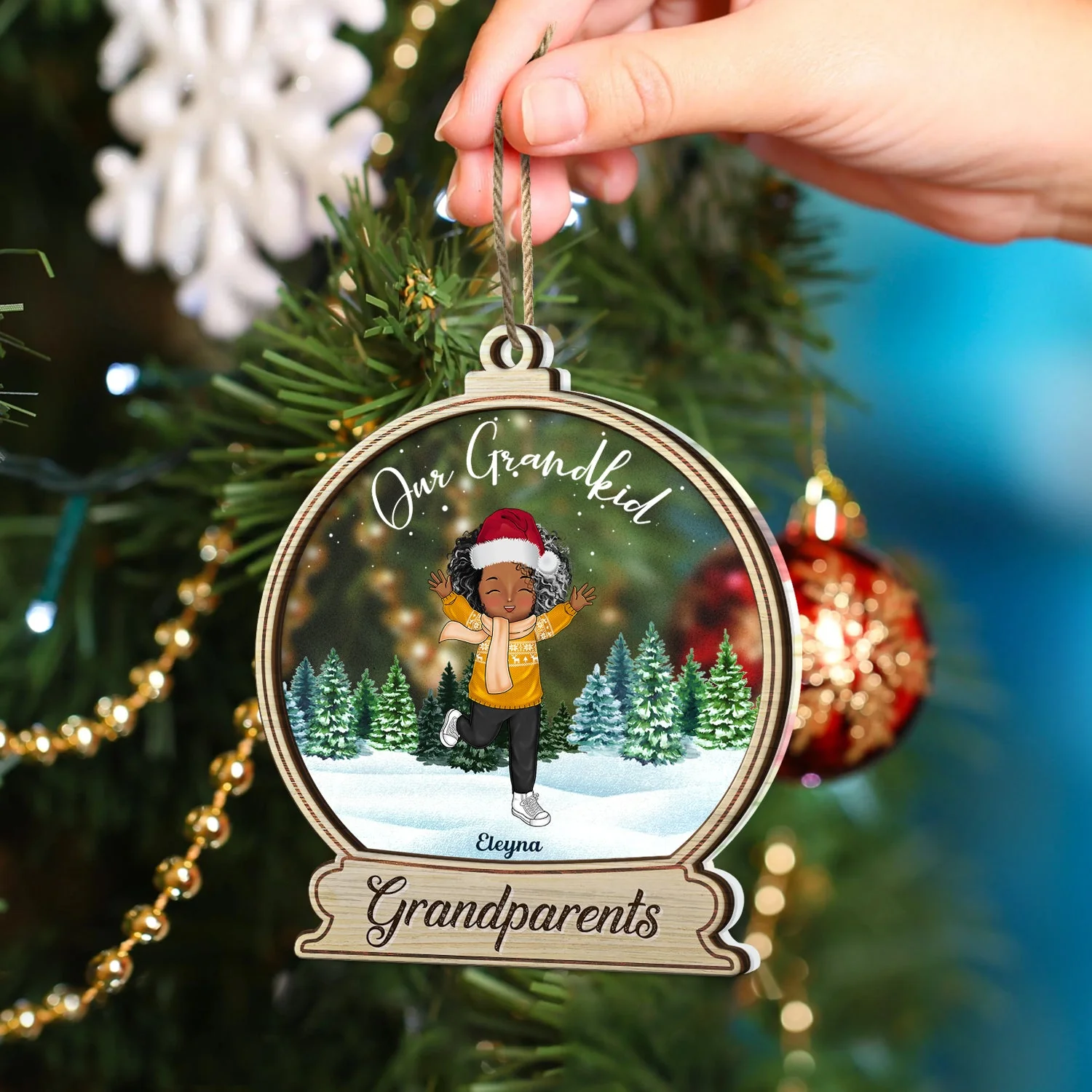Happy Our Grandkids - Christmas Gift For Grandparents, Parents, Family - Personalized 2-Layered Mix Ornament - Image 4
