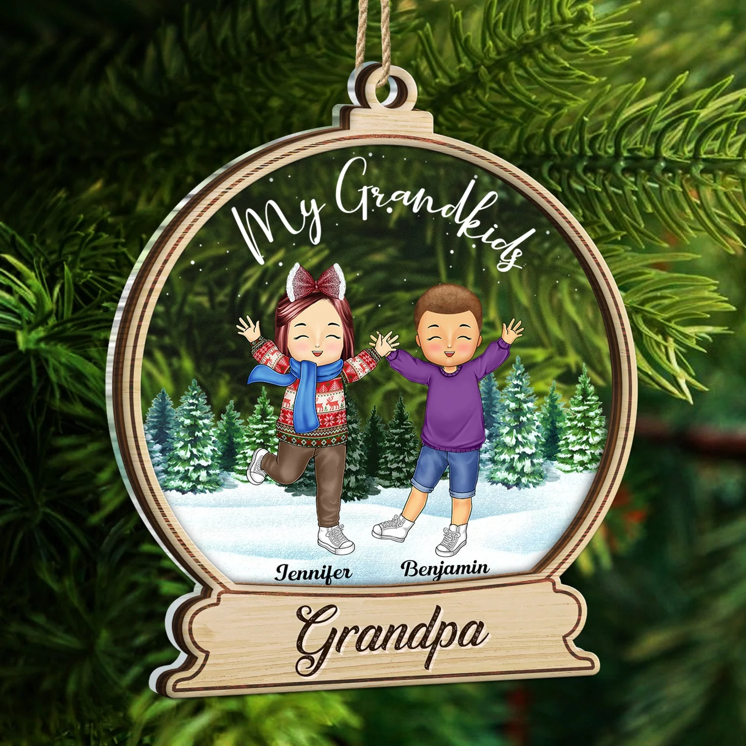 Happy Our Grandkids - Christmas Gift For Grandparents, Parents, Family - Personalized 2-Layered Mix Ornament - Image 5