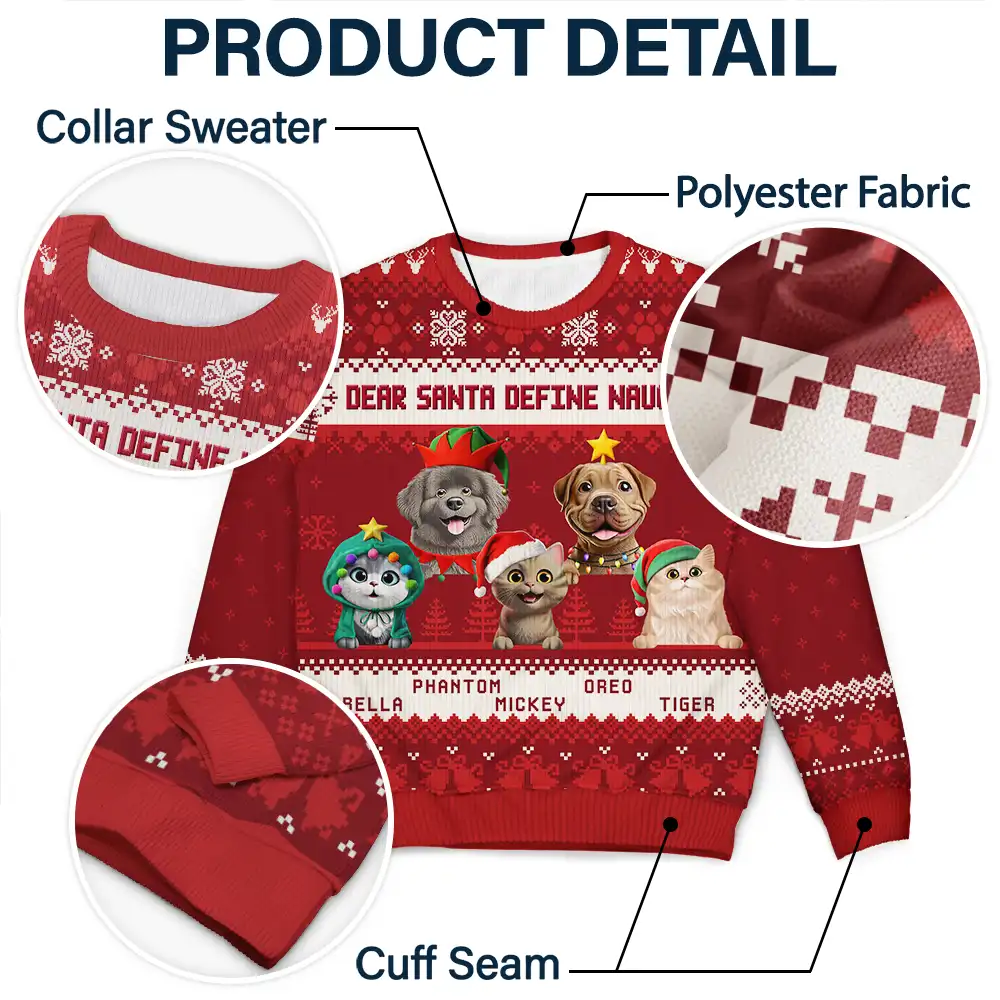 Happy Pawlidays 3D Effect Cat Dog - Personalized Unisex Ugly Sweater - Image 6
