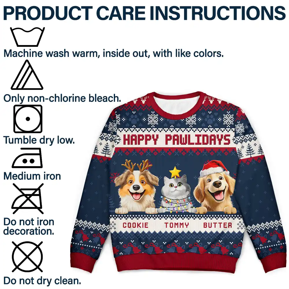 Happy Pawlidays 3D Effect Cat Dog - Personalized Unisex Ugly Sweater - Image 7