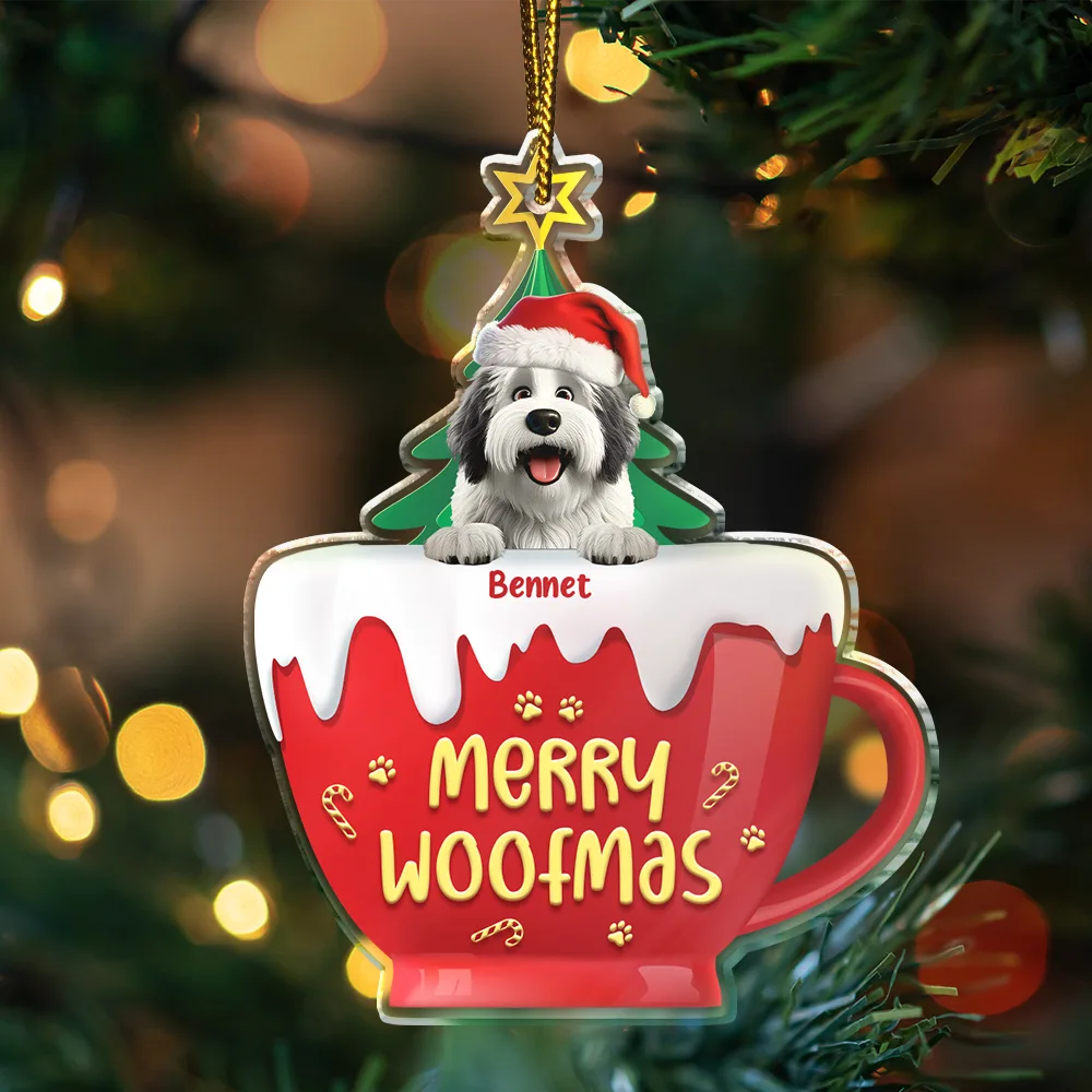 Happy Pawlidays 3D Effect Dog Cat Christmas - Personalized Custom Shaped Acrylic Ornament - Image 3