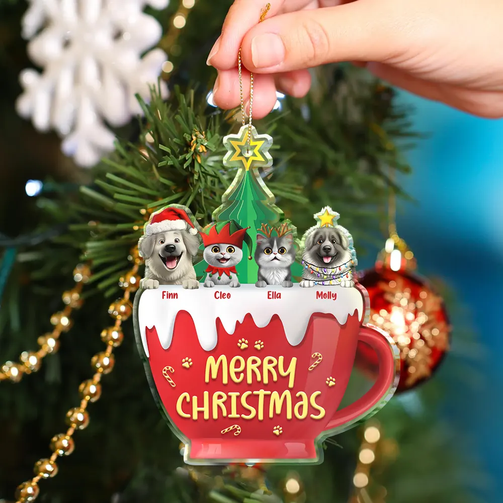 Happy Pawlidays 3D Effect Dog Cat Christmas - Personalized Custom Shaped Acrylic Ornament - Image 4