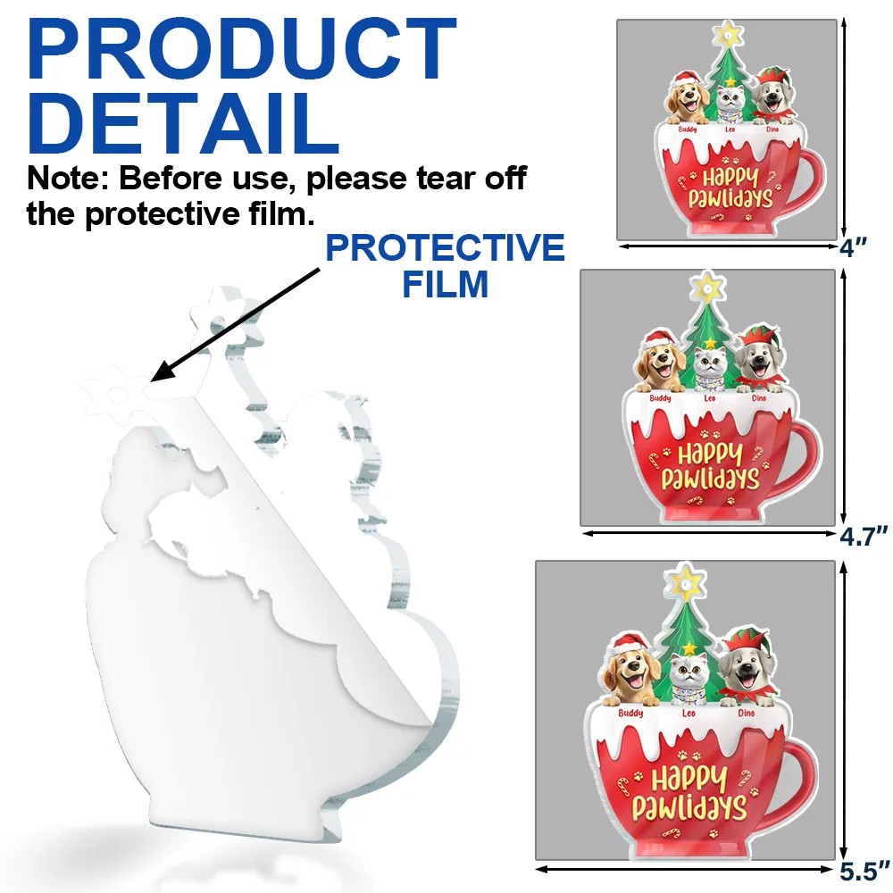 Happy Pawlidays 3D Effect Dog Cat Christmas - Personalized Custom Shaped Acrylic Ornament - Image 6