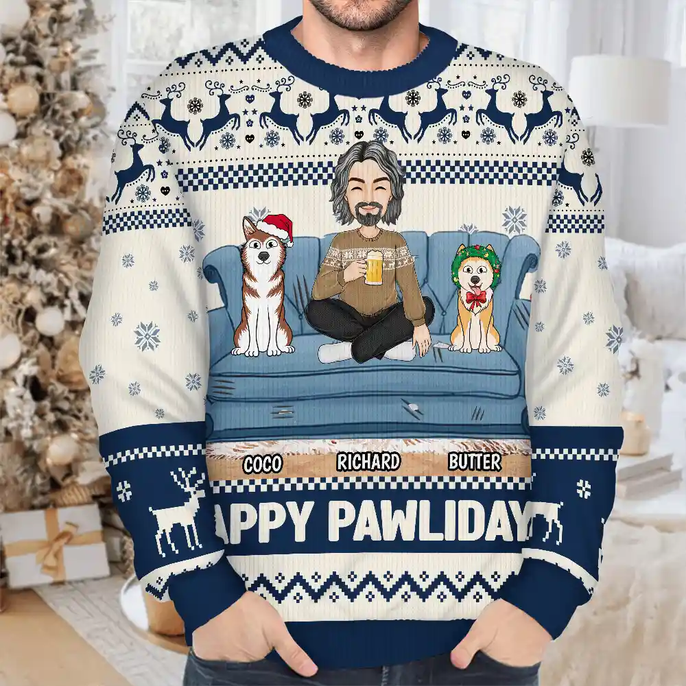 Happy Pawlidays Cartoon Girl - Personalized Unisex Ugly Sweater - Image 4