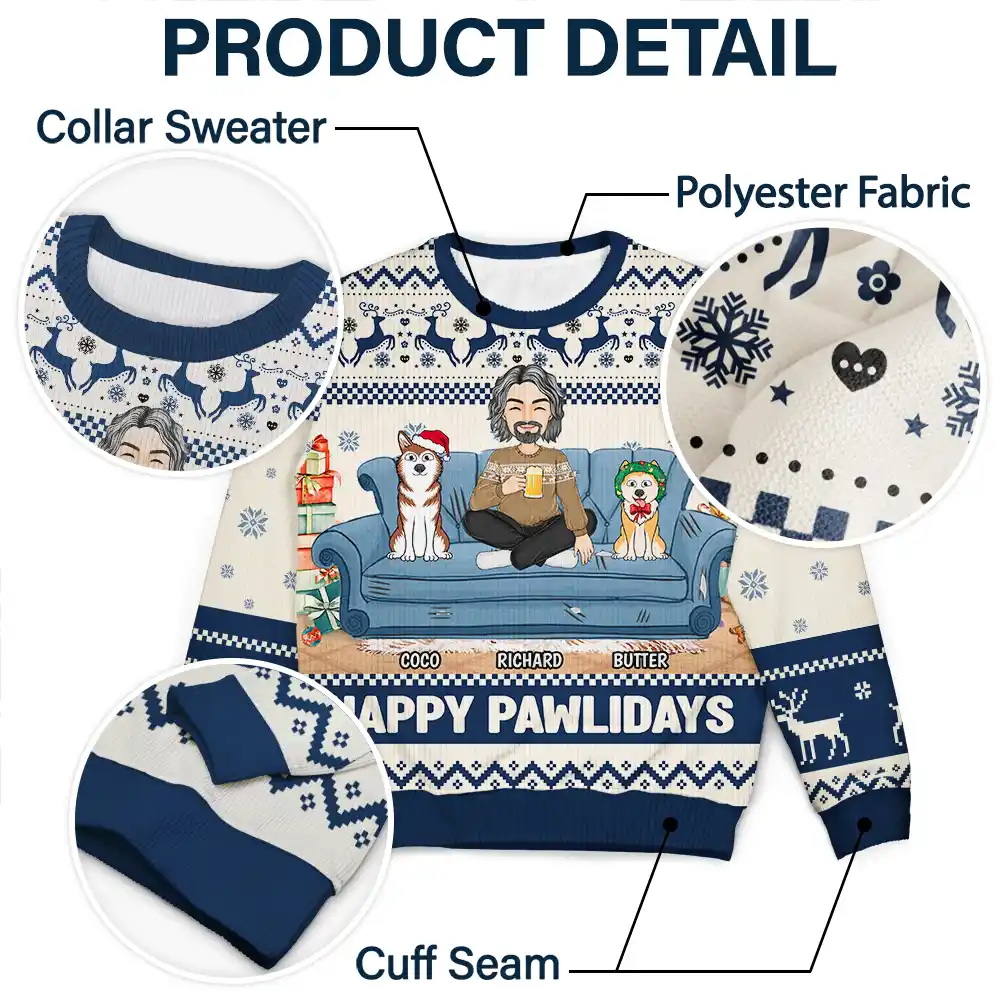 Happy Pawlidays Cartoon Girl - Personalized Unisex Ugly Sweater - Image 6