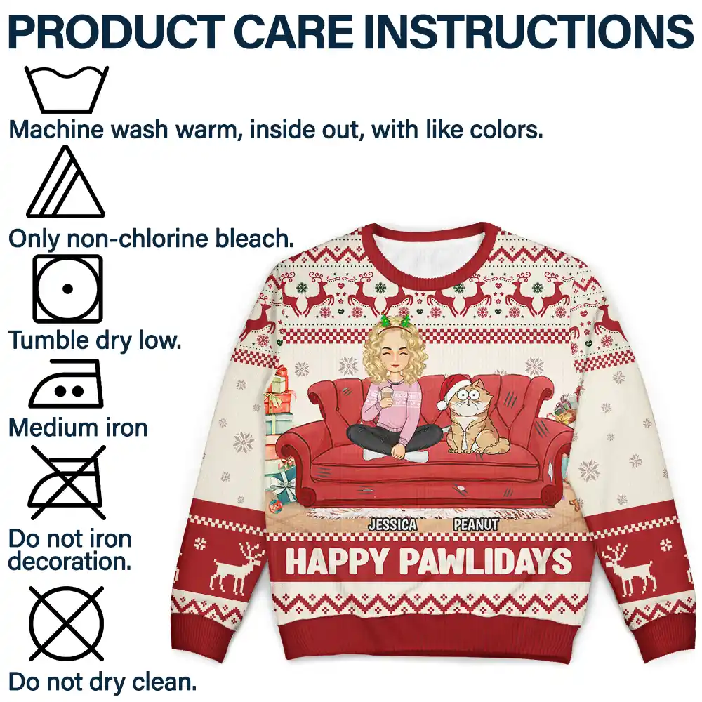 Happy Pawlidays Cartoon Girl - Personalized Unisex Ugly Sweater - Image 7