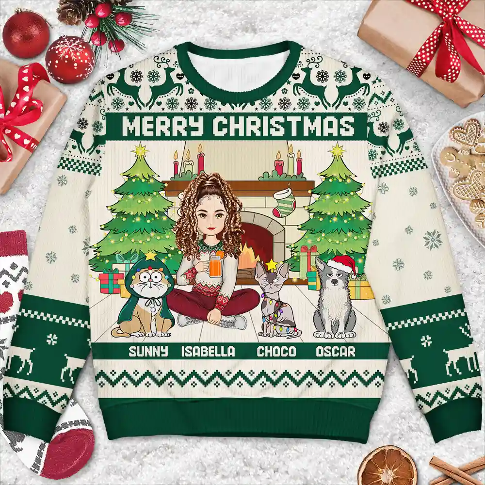 Happy Pawlidays Christmas Dogs Cats - Personalized Unisex Ugly Sweater - Image 3