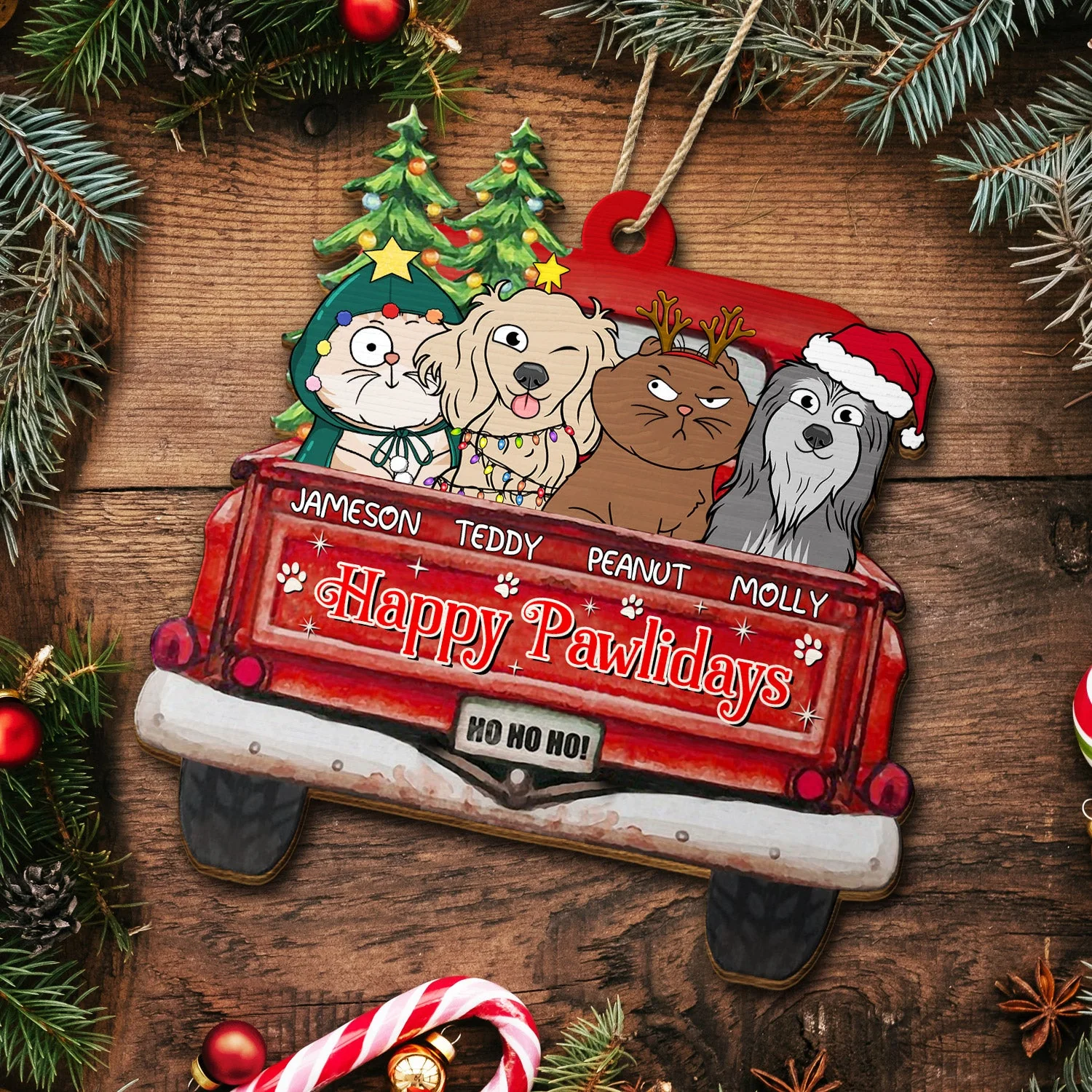 Happy Pawlidays - Christmas Gift For Dog, Cat, Pet Lovers - Personalized Wooden Cutout Ornament - Image 5