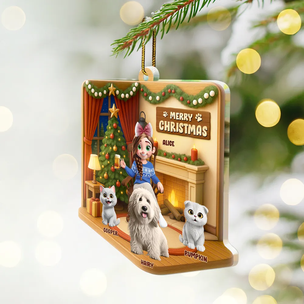 Happy Pawlidays Christmas House Model - Personalized Custom Shaped Acrylic Ornament - Image 4