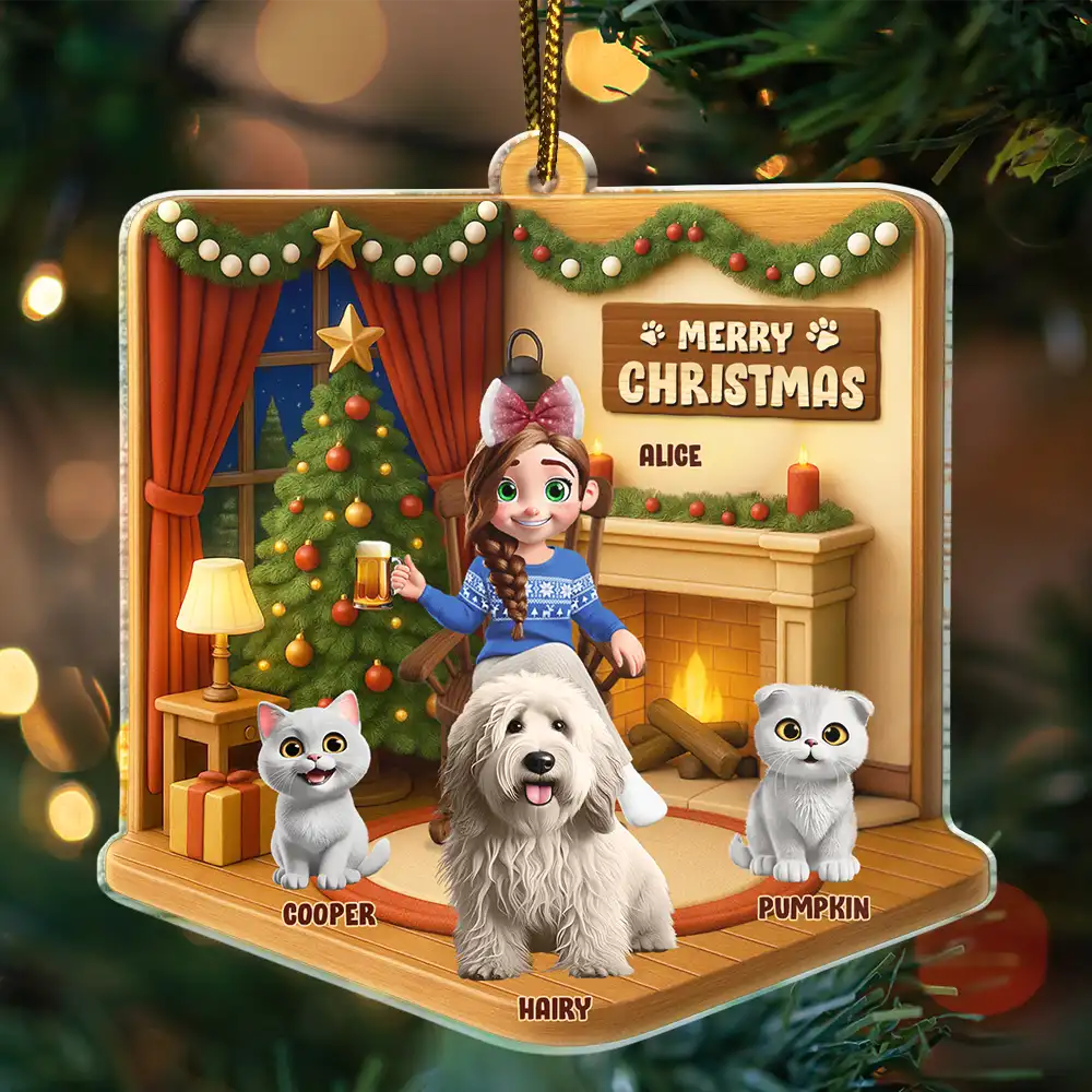 Happy Pawlidays Christmas House Model - Personalized Custom Shaped Acrylic Ornament - Image 5