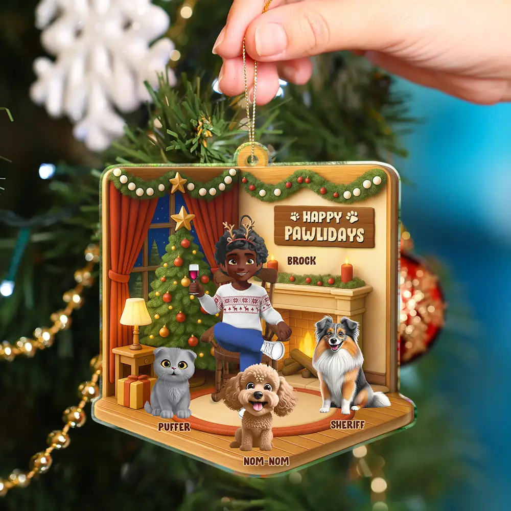 Happy Pawlidays Christmas House Model - Personalized Custom Shaped Acrylic Ornament - Image 6