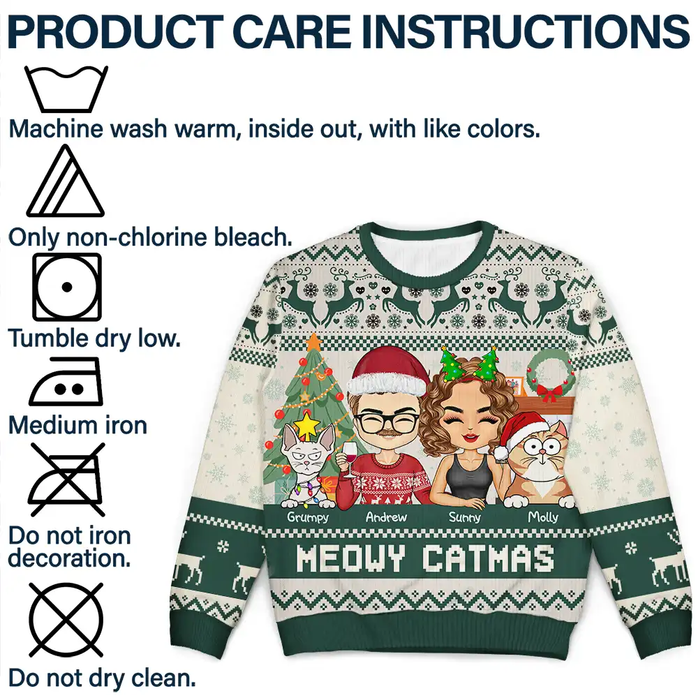 Happy Pawlidays Dog And Cat Couple Chibi - Personalized Unisex Ugly Sweater - Image 7