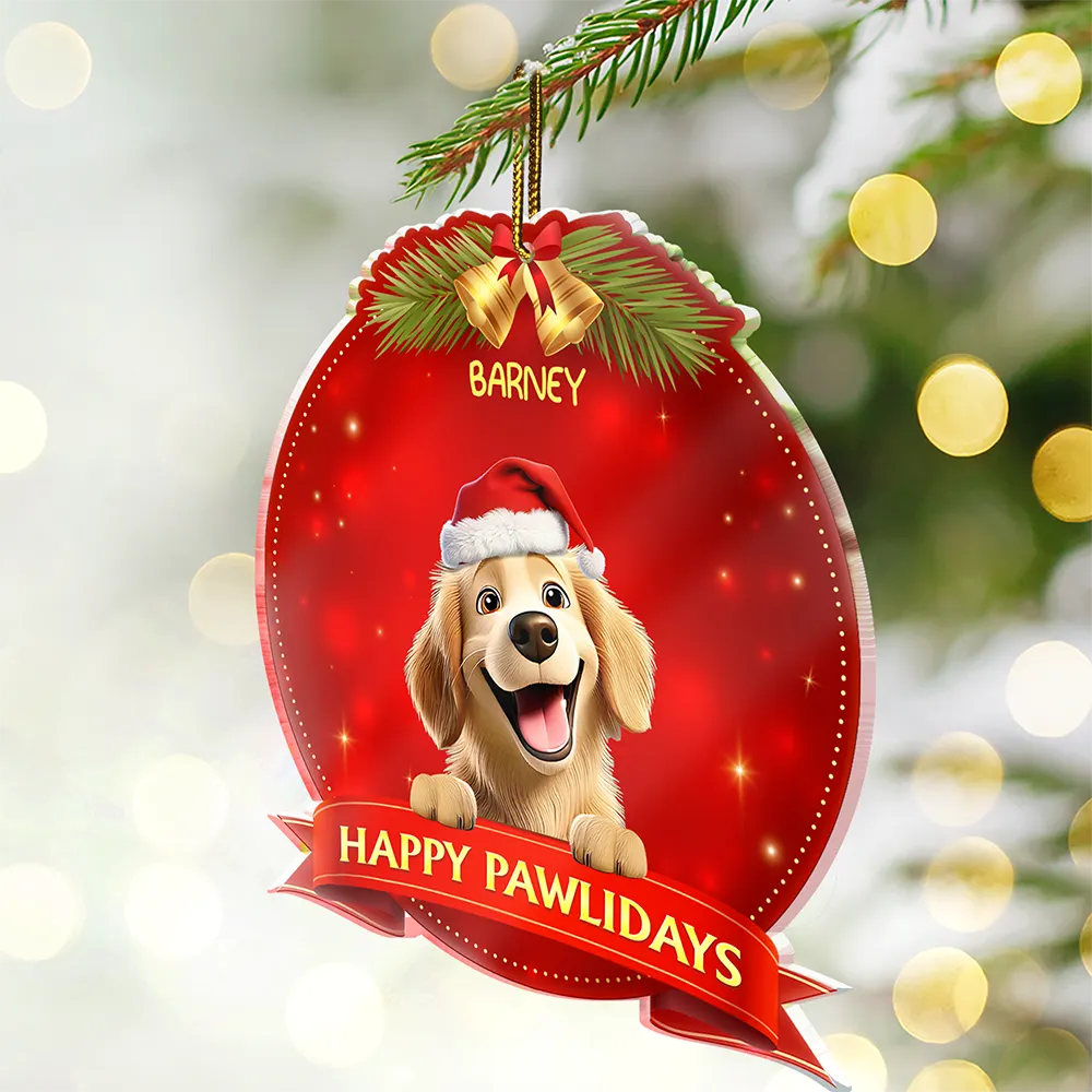 Happy Pawlidays Dog Cat 3D Effect - Personalized Custom Shaped Acrylic Ornament - Image 2
